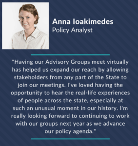 A year-in-review quote from Anna Loakamides, Policy Analyst.