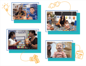A graphic wth 4 pictures of young dual language learners.