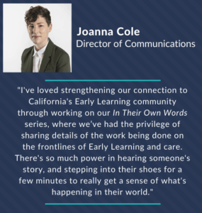A year-in-review quote from Joanna Cole, Director of Communications