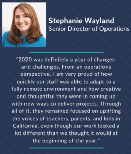 A year in review quote from Stephanie Wayland, Senior Director of Operations