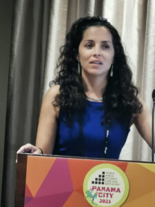 Early Edge's Executive Director Patricia Lozano speaking at the 2023 World Forum.